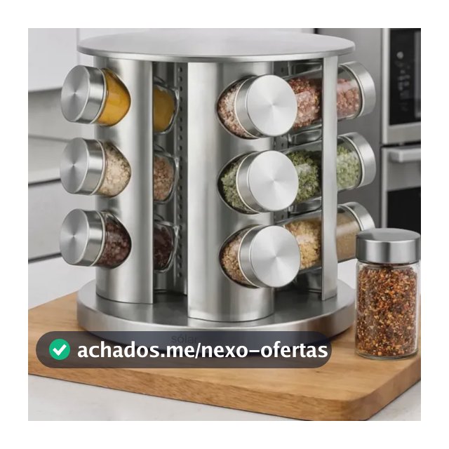 Porta Tempero Condimentos Giratório 12 Potes Inox Luxo Prata