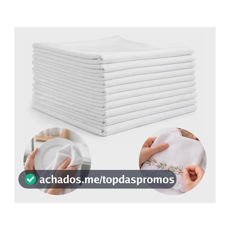 Kit 10 Panos De Prato Pé De Galinha Cozinha Liso Na Bainha Branco Liso