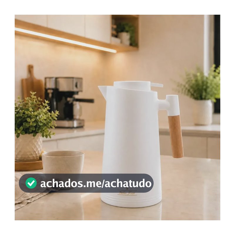Garrafa Térmica 1l Cabo Madeira Café Chá Mesa Posta Premium Branco
