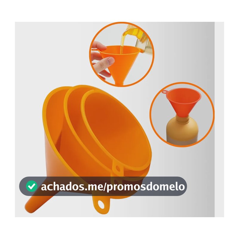 Kit Funil Pequeno Médio Grande Cozinha E Automotivo 3 Peças Laranja