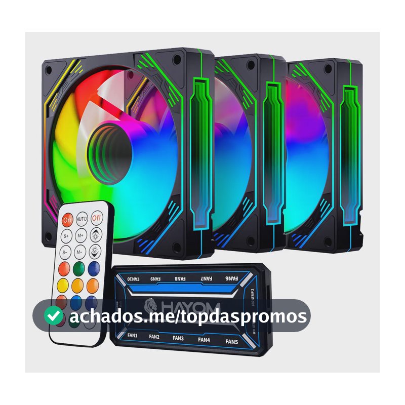Kit 3 Coolers Rgb Hayom, 120mm, Controladora, Preto, Fc1308