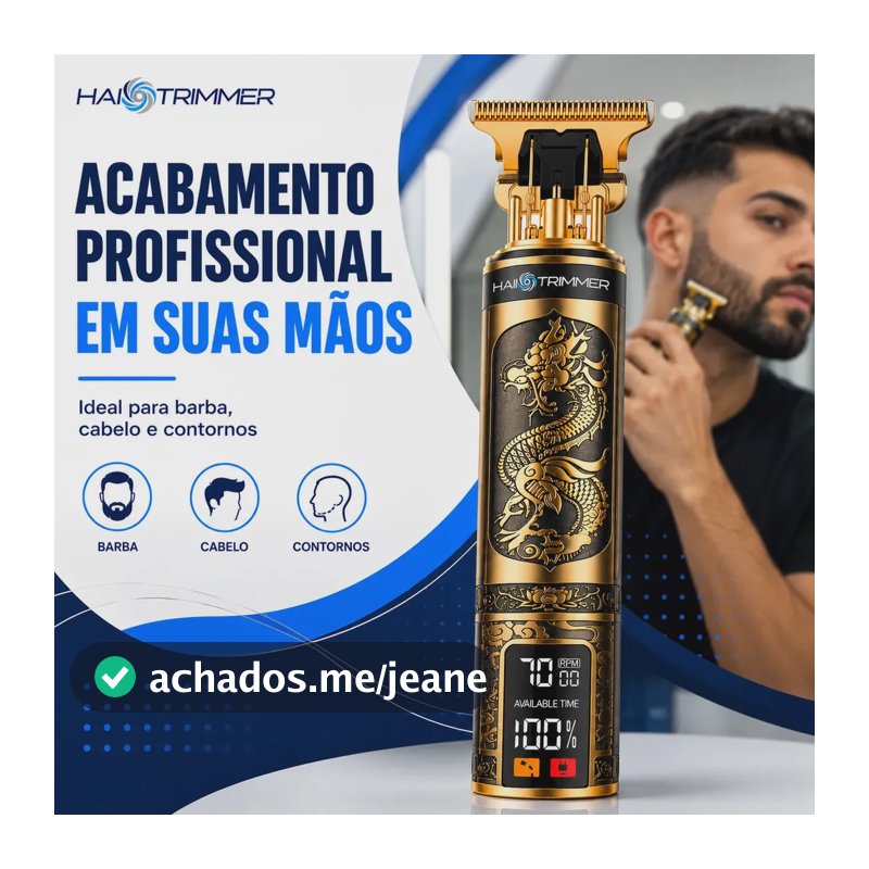 Máquina Barbear Profissional Com Visor Elétrica Maquininha Dragão Dourado Recarregável Para Cabelo e barba, Acabamento Hair trimmer