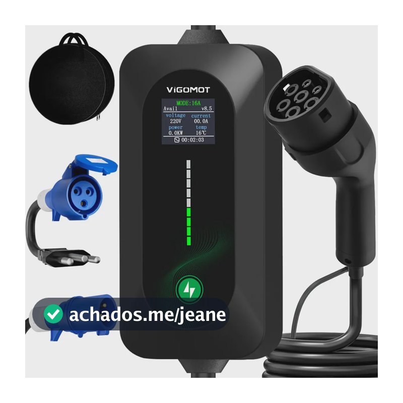 Carregador Carro Elétrico Portátil 7kw 32a Tipo 2 110/220v