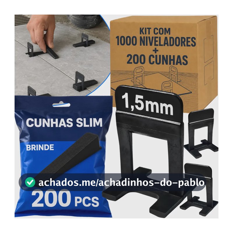 1000un Espaçador 1,5mm Nivelador Piso Porcelanato + 200 Cunhas Premium Acabamento fino Espaçador Slim Assentamento Porcelanato/Cerâmica e Azulejo Espasador assentar piso Nivelar Nivelamento 1,5mm