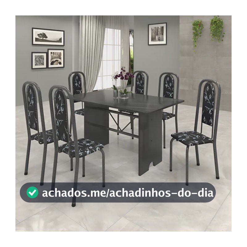Conjunto De Mesa 140x75cm Tampo Ardósia Com 6 Cadeiras