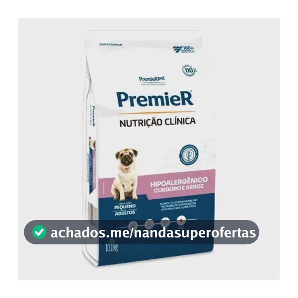 Premier Nutrição Clínica Hipoalérgico Cordeiro Cão Adulto Porte Pequeno Pele Sensível 10kg