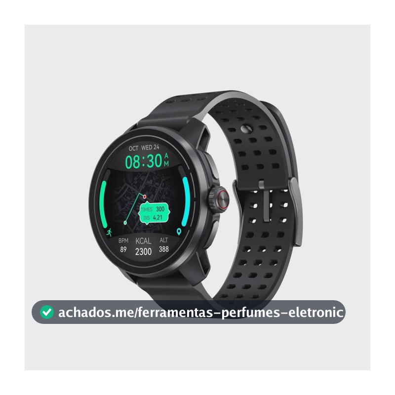 Smartwatch QCY Track S10 Relógio Inteligente, GPS de Dupla Banda para Triatlo, Tela AMOLED de 1,43 polegadas, Bateria 500 mAh, Autonomia de 19 dias, Monitoramento de Saúde, Cor Preto