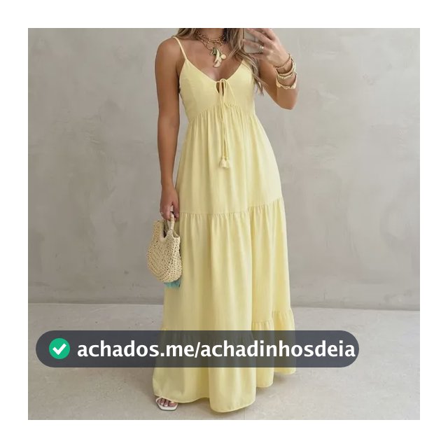 Vestido Feminino Longo, Modelo Fluído Decote Em V -blogueira