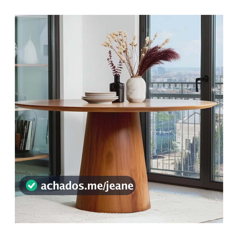 Mesa De Jantar Sala Cozinha Lâmina Madeira Natural Mesa Cone Redonda 80cm D-Coração Home