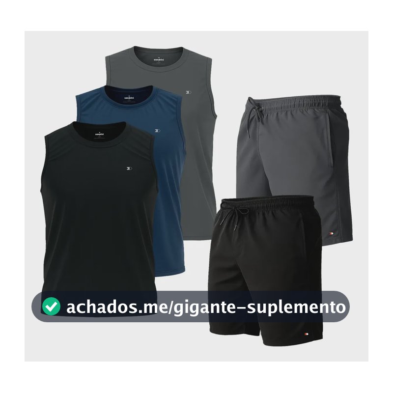 Kit 5 Pçs 3 Camisas Regata Dry-fit Sandrini +2 Short Tactel Sortidos Lisa G