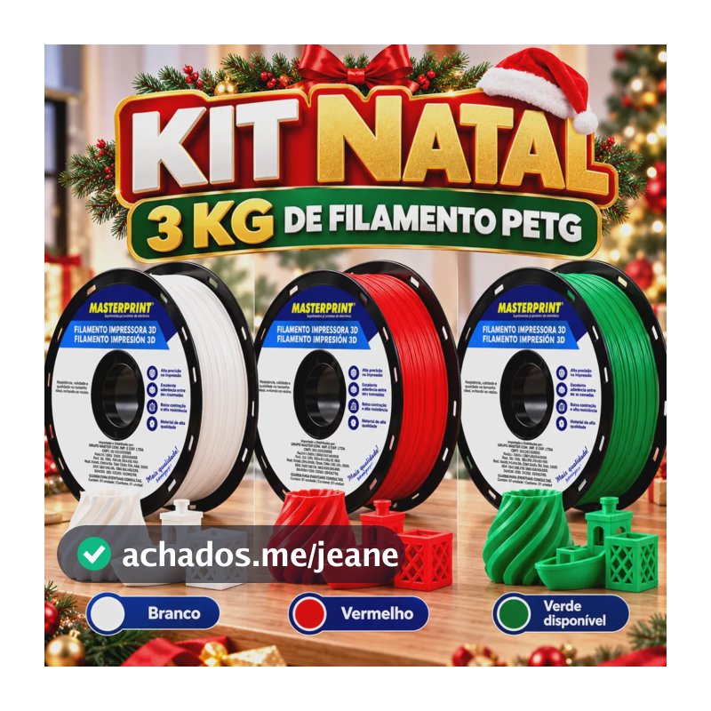 Kit 3kg Filamento Petg Masterprint 1.75mm Combo Natal 3d Kit Natal Petg Verde Vermelho Branco