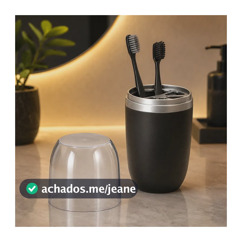 Suporte Porta Escova de Dente Com Tampa Transparente Organizador de Pia Pastas Escovas E Kits Lavabo Banheiro de Luxo Preto e cromado Ashig