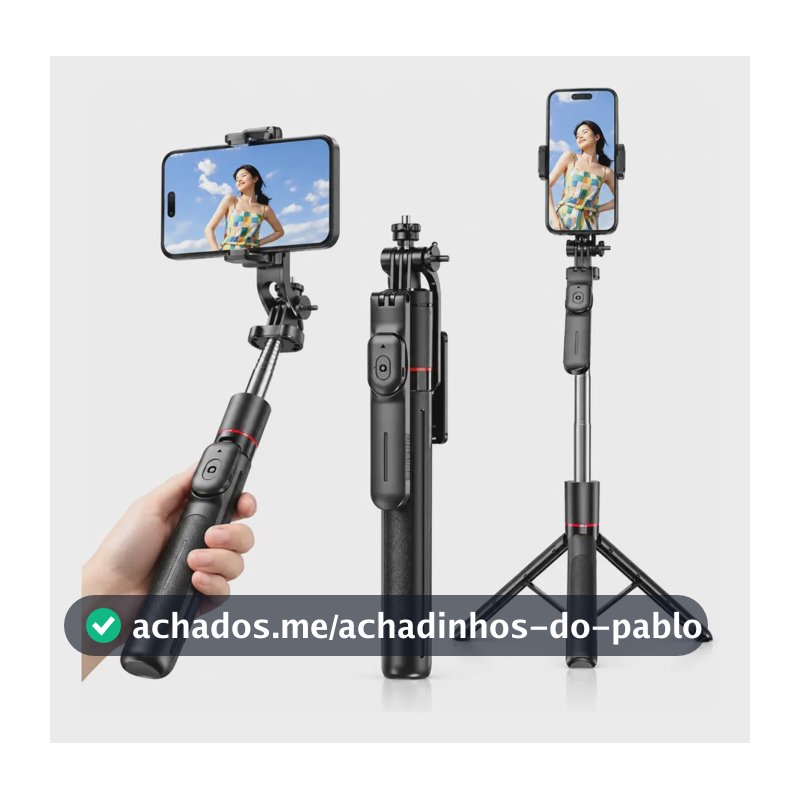 Tripé / Bastão Para Celular Portátil Até 1,70 M Com Controle,celular 360° Rotação Para Celularcâmeravlog E Gopro Preto