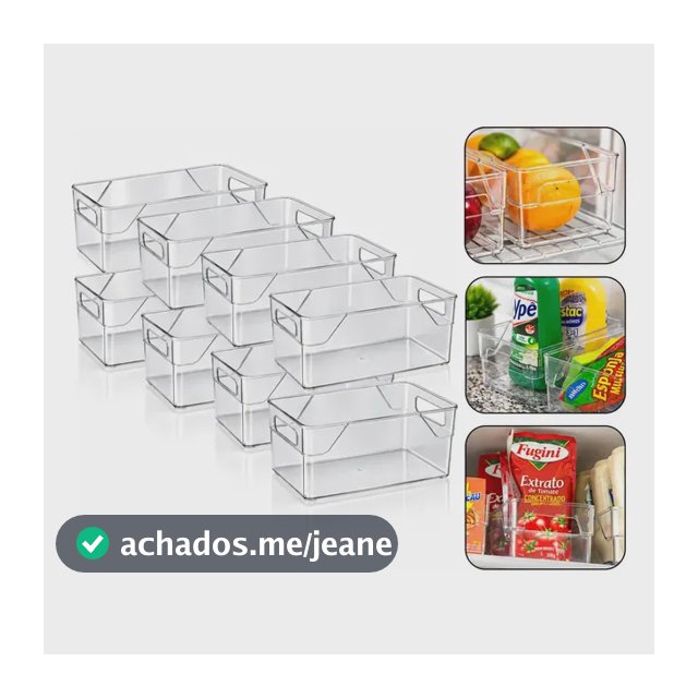 Kit Com 8 Organizadores Acrílico Transparentes Multiuso Para Geladeira, Cozinha, Armário E Despensa