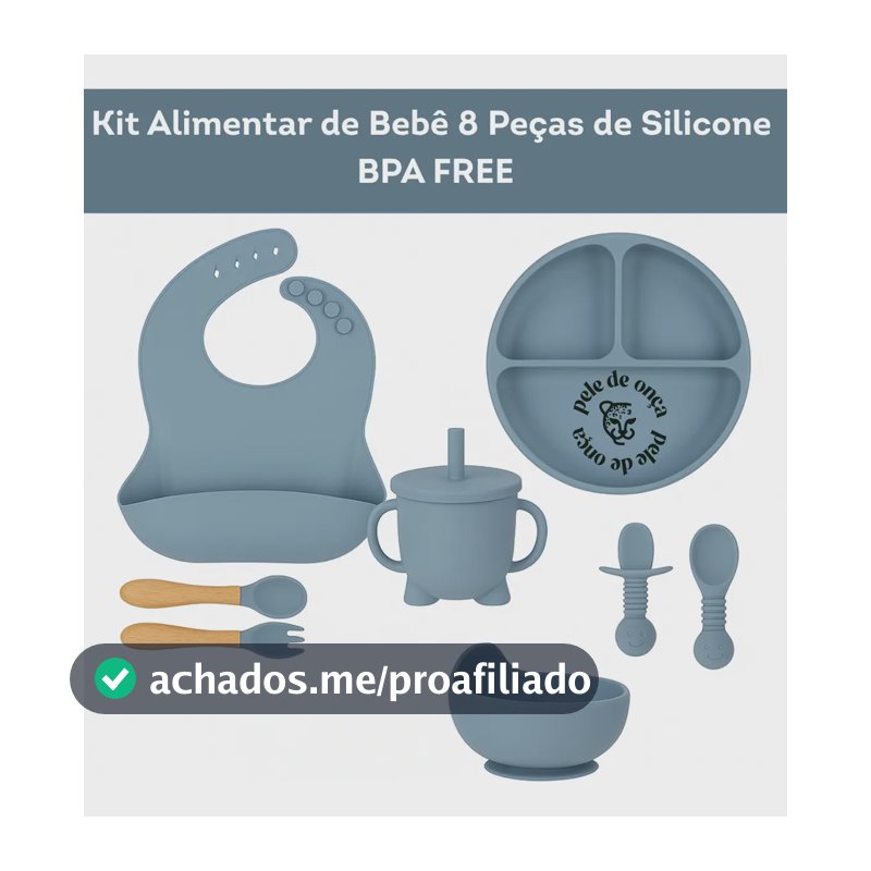 Kit Alimentar Bebê 8 Un Copo Prato Babador Silicone Bpa Free Cor Azul
