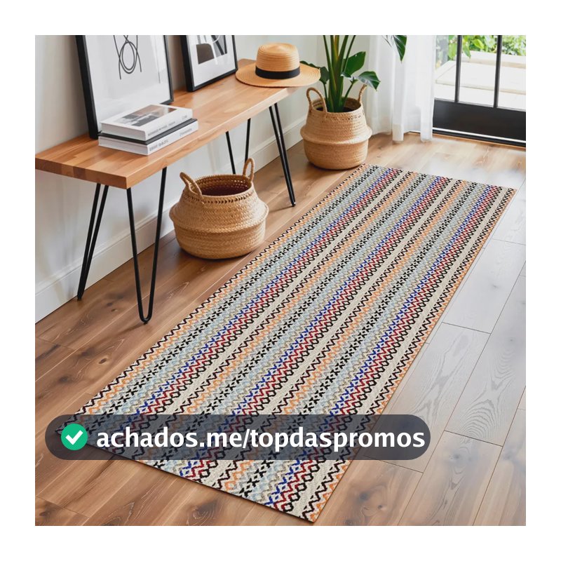 Tapete Passadeira para Cozinha e Corredor 2m x 45cm de Algodão Rústico Antiderrapante Lavável Colorido