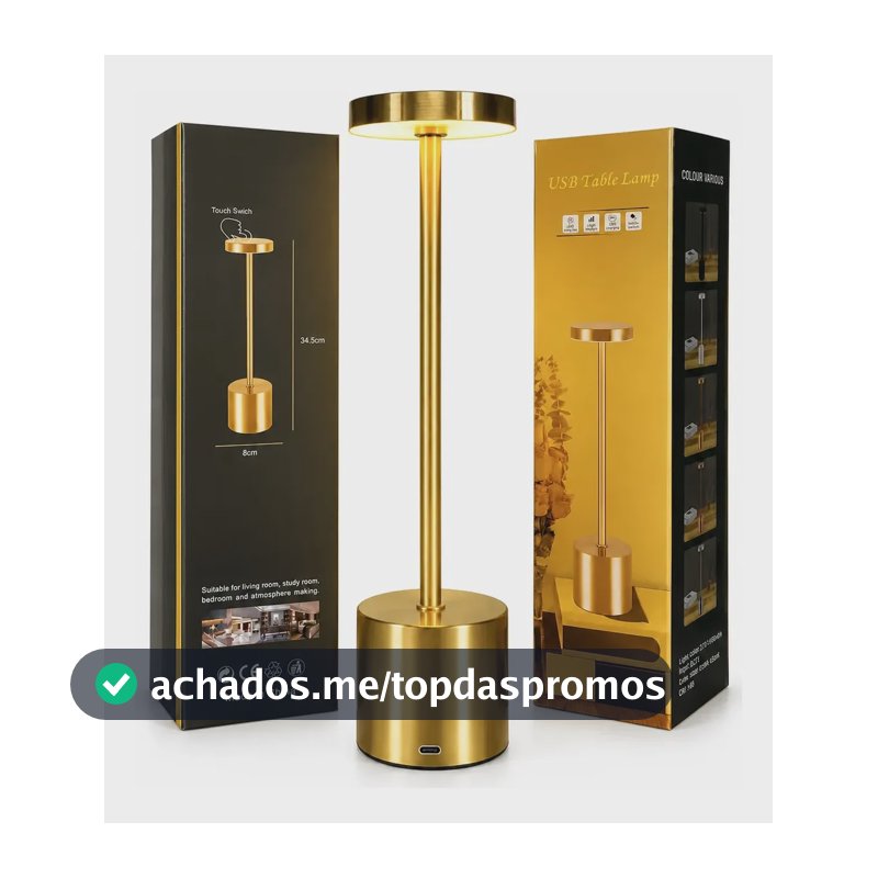 Luminária Mesa Abajur Led Dimerizável Sem Fio Recarregável Dourado-escuro 127/220v