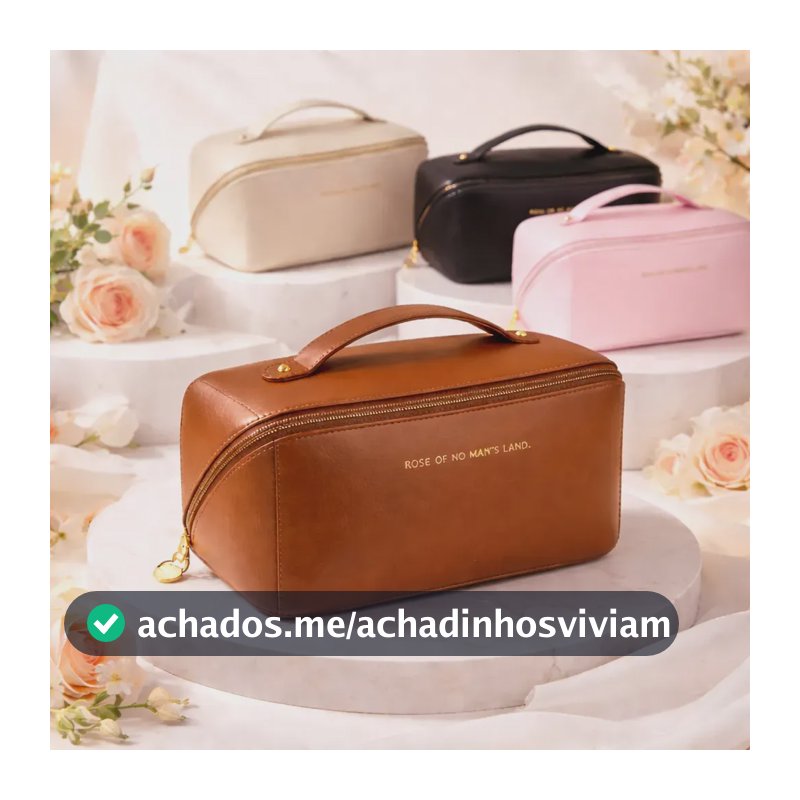 Nécessaire em Couro Sintético Caramelo Impermeável, da Tche Amo, com 6 Divisórias