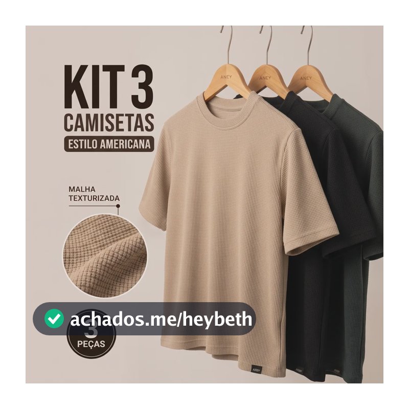 Kit 3 Camiseta Oversized Masculina Texturizada Premium Preto/ Savana/ Verde Gg Texturizada