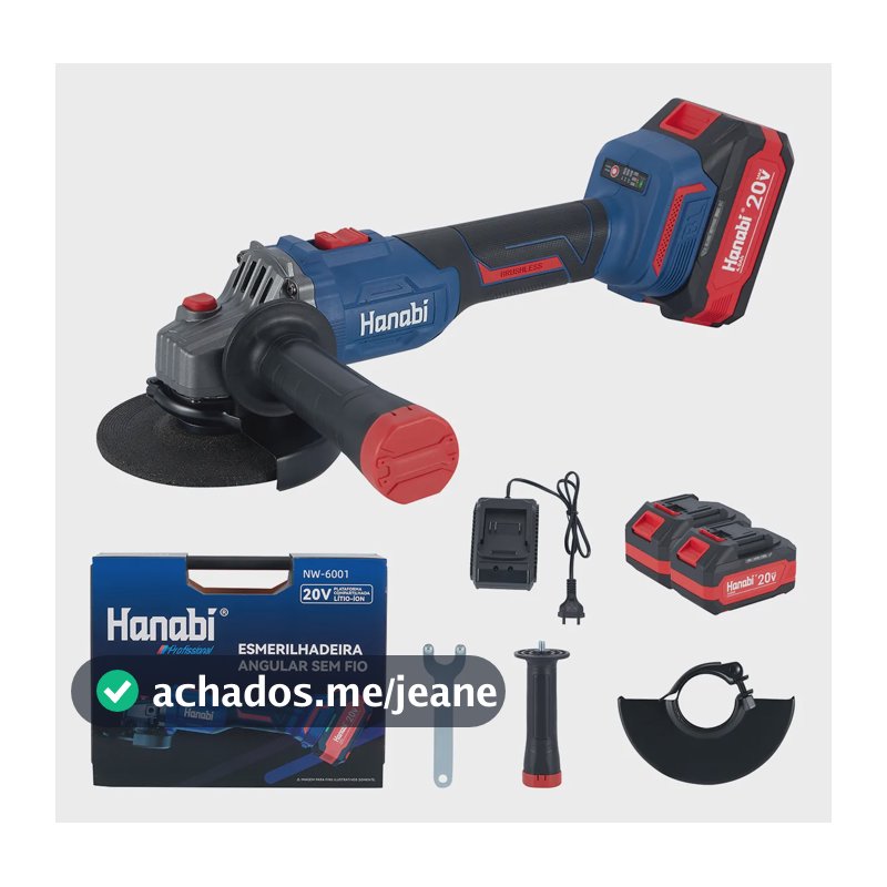 Lixadeira Esmerilhadeira Brushless Lítio Angular 20v Hanabi Azul 127/220v