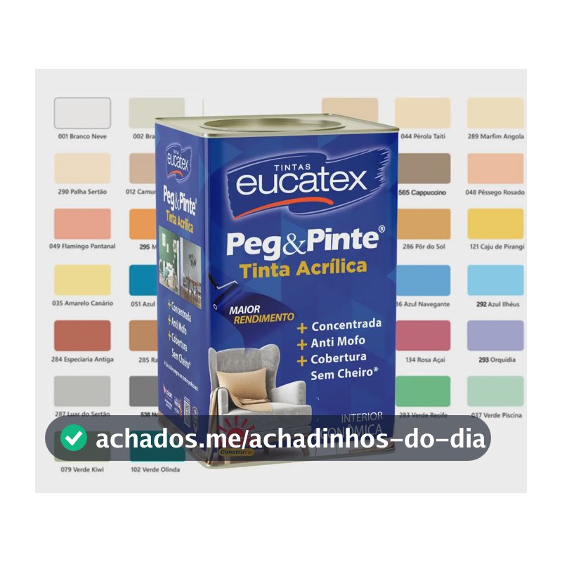 Tinta Acrílica Eucatex Peg e Pinte Branca Gelo Fosca de 18 Litros