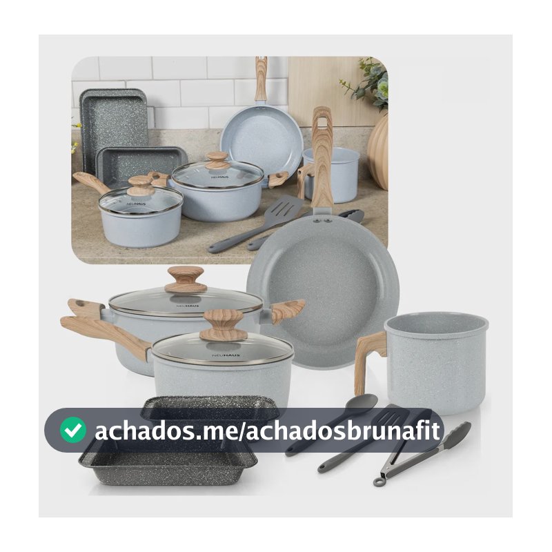 Jogo de Panela 9 Peças Smart Ceramic Neuhaus - Revestimento Antiaderente em Cerâmica com Acabamento Marmorizado Azul e Base Compatível com Indução