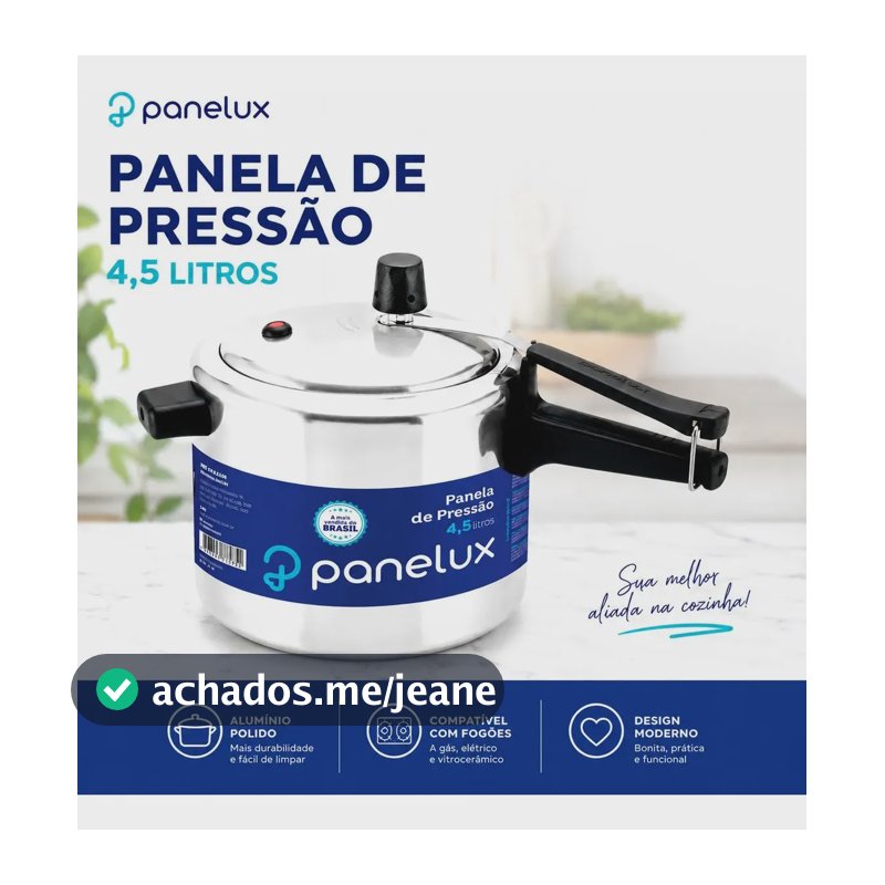 Panela De Pressão 4,5 Litros Alumínio Polido Panelux Classic Cinza