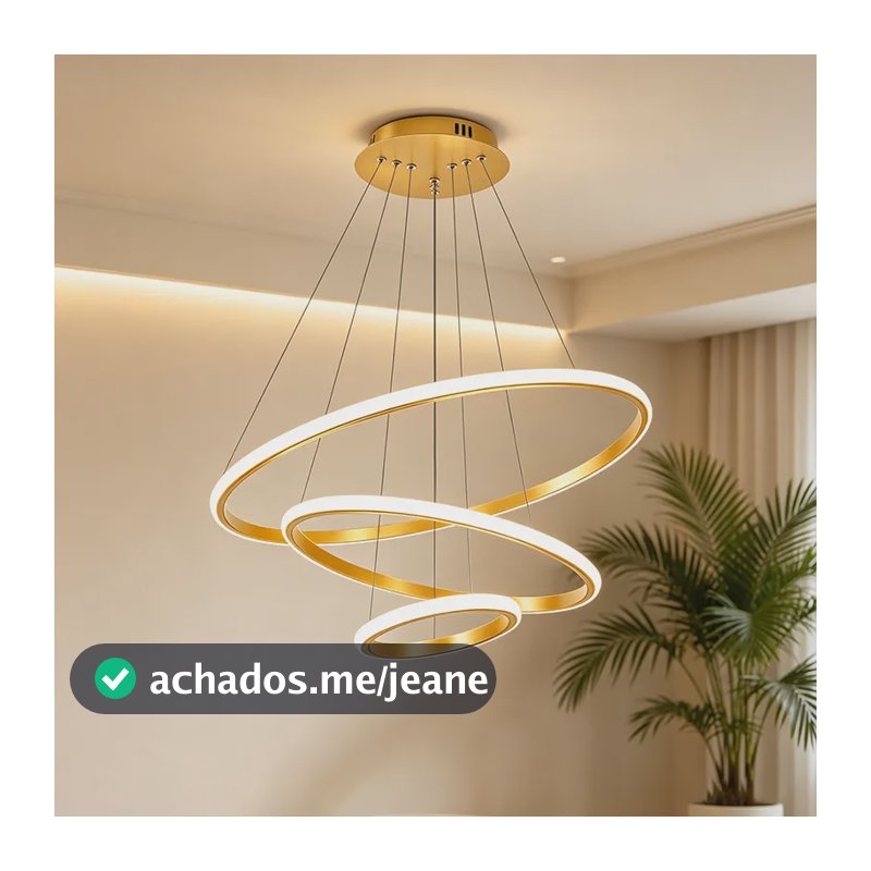 Lustre Led Sala Moderno 60w, 3 Arcos Pendente Luminária Teto 127/220v Dourado