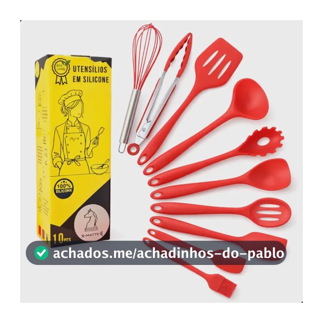 Kit Conjunto Utensílios De Cozinha Silicone X-Matte 10 Peças Não Risca Panela Antiaderente Espátula Concha Escumadeira Resistente Ao Calor Livre BPA Vermelho