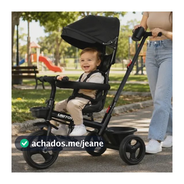 Triciclo Com Empurrador Premium Passeio Pedal 2 Em 1 Preto
