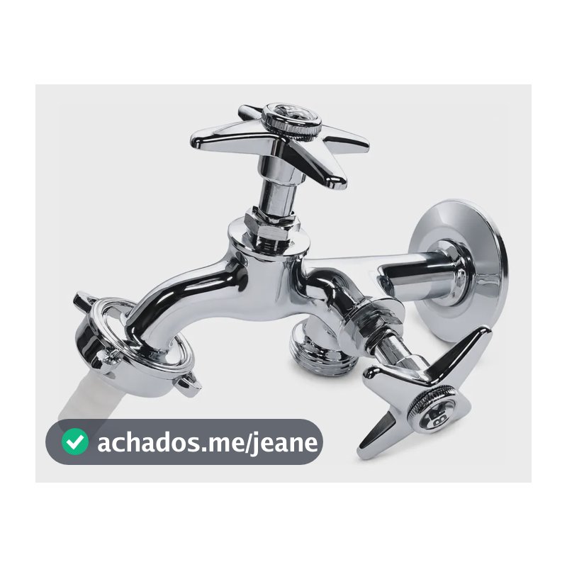 Torneira Dupla Saída Tanque Máquina Lavar 100% Inox De 1/2  Prateado Metal.abs