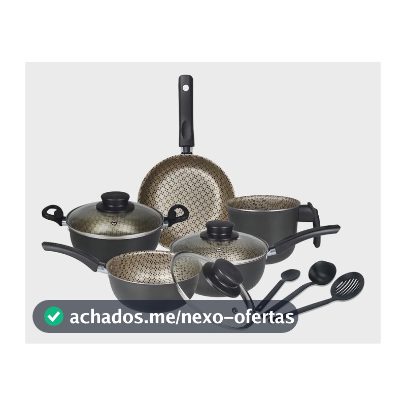 Jogo De Panelas Antiaderente 8 Peças Decorada Teflon Cor Grafite/beje Decorado