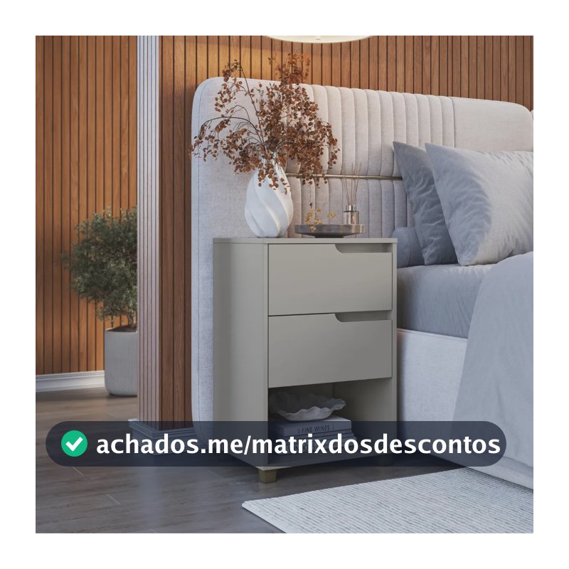 Mesa Cabeceira 2 Gavetas Cinza Claro 100% MDF 69x45 Cm