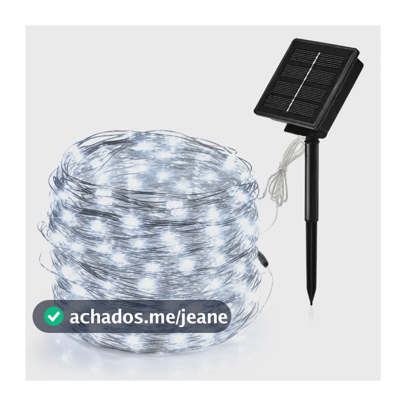 Cordão de Luz Solar LED ABC Pacifico para Natal, 32m de Luz Branca e Cabo Branco