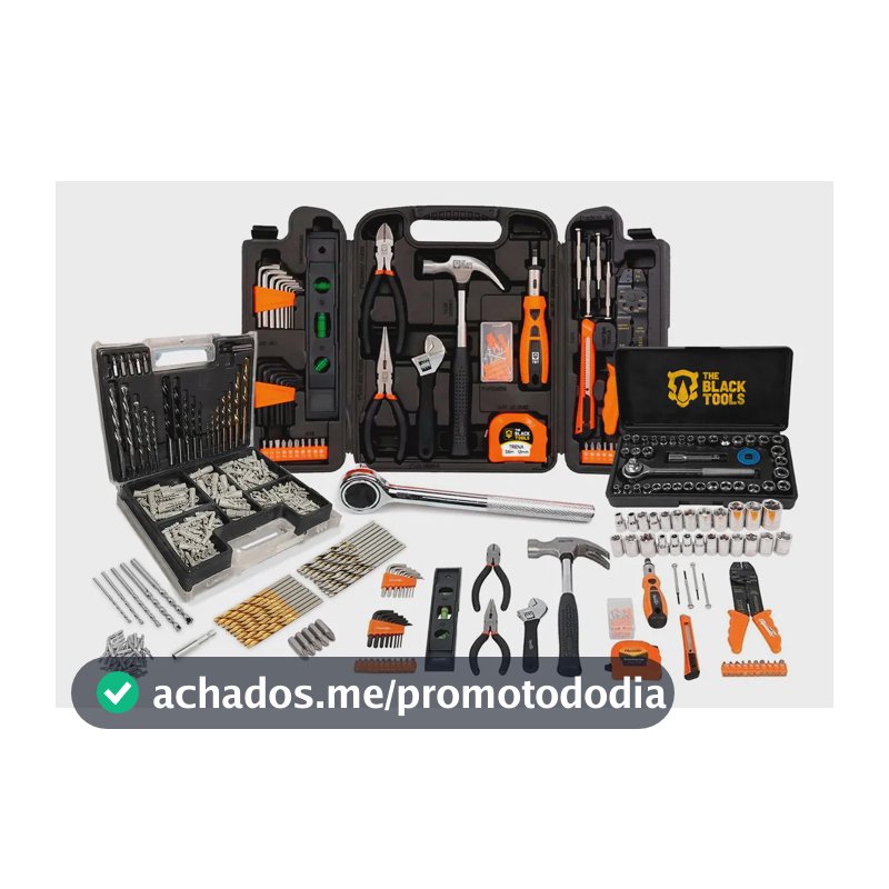 Kit Jogo De Ferramentas 129 Peças Com Jogo De 40 Soquetes Chaves E Kit 300 Peças Brocas E Buchas The Black Tools