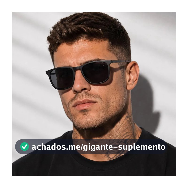 Óculos Sol Quadrado Masculino Leaf Metal Acetato Proteção Uv Armação Preta/ Lente Preta (oculos Preto Masculino, Oculos Preto De Homem)