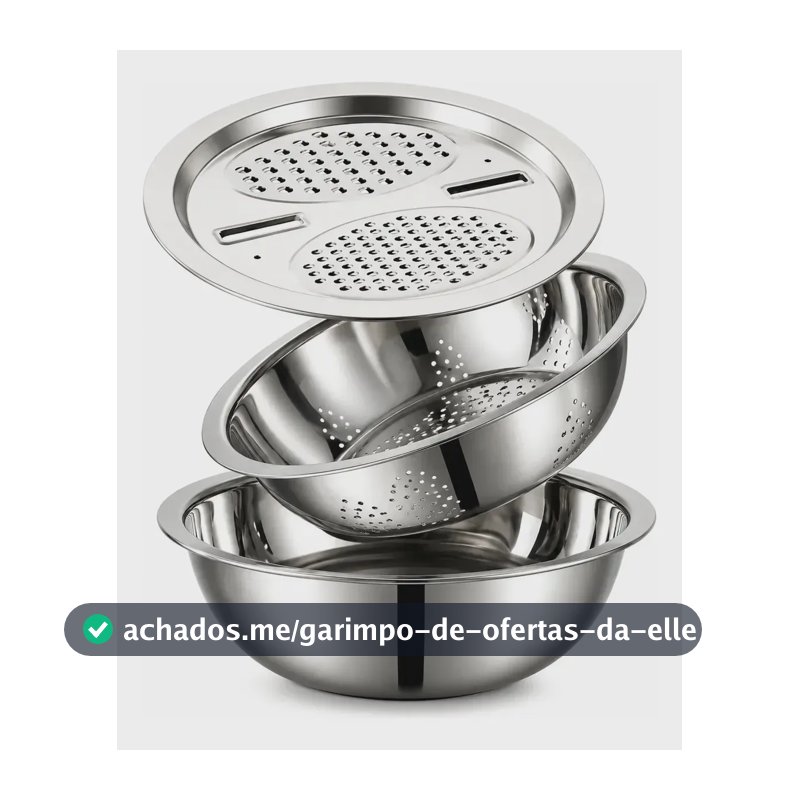 Kit Tigela Inox 6 em 1 com Escorredor e Ralador Cortador Bowl Multifuncional Macarrão Alimentos