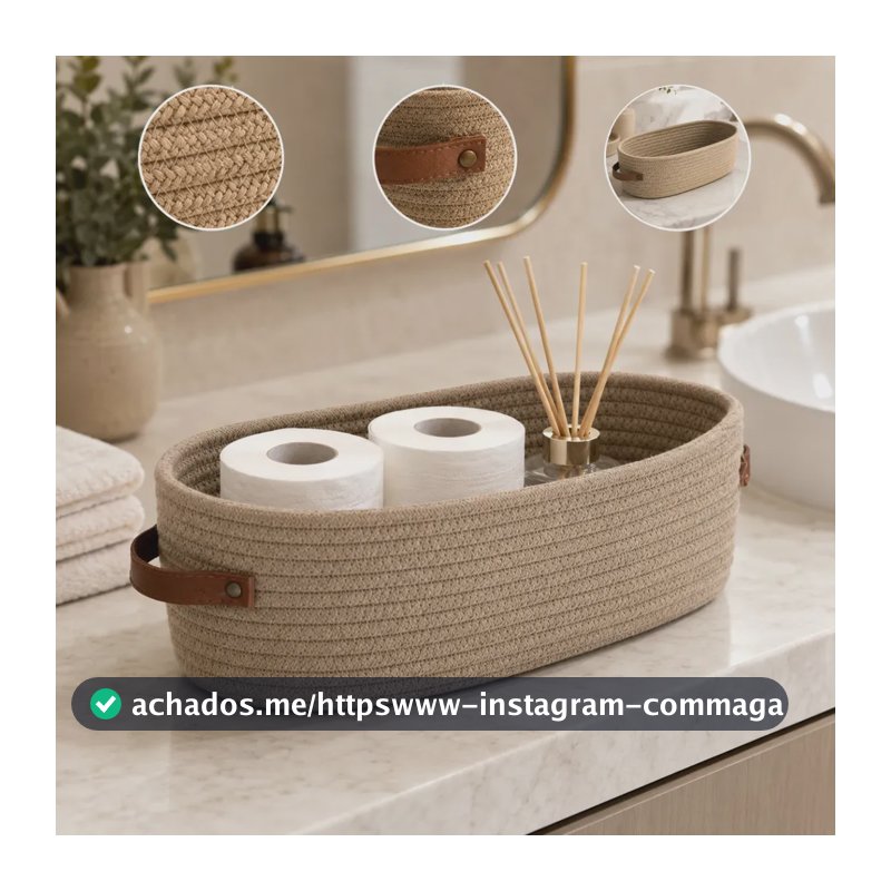 Cesto Organizador Multiuso Em Algodão Trançado Decorativo Premium Com Alças De Couro Para Brinquedos E Roupas