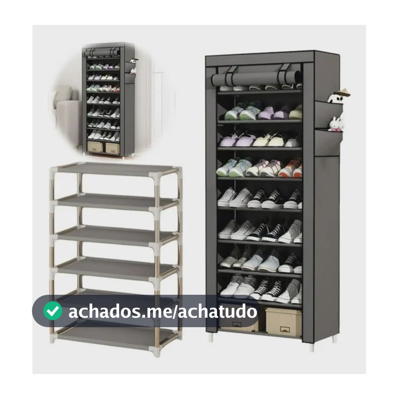 Eps-5062 Organizador Com Zíper 9 Prateleiras Sapateira Estante Cinza