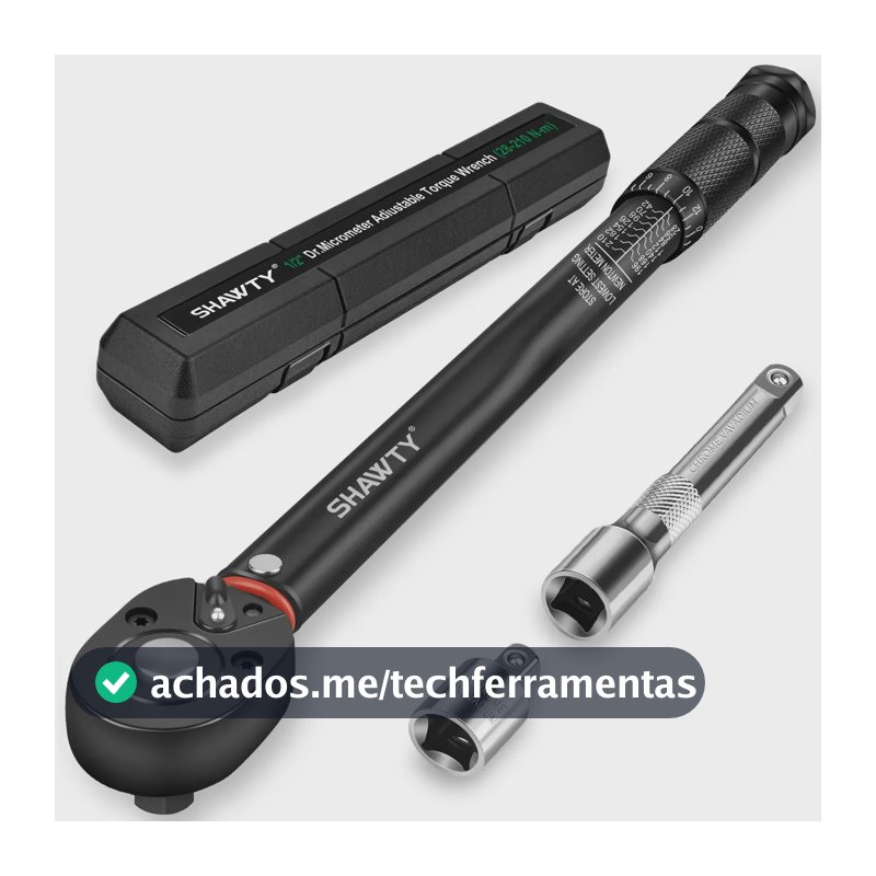 Torquímetro de Estalo Shawty S2003 1/2" (28-210 Nm) com Adaptador e Barra