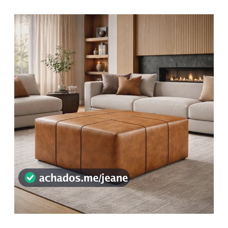 Puff Decorativo Memphis Sala De Estar 80x80 Courino Caramelo Caramelo