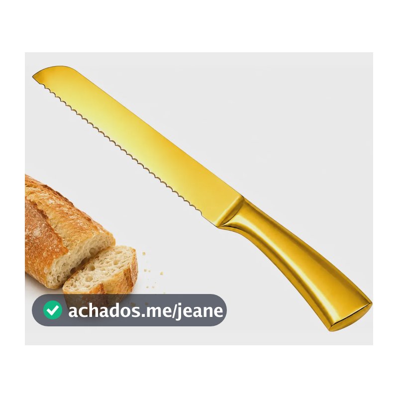 Faca Para Pão Serra Inteiriça Inox Dourada Gold 8 Serrilhada