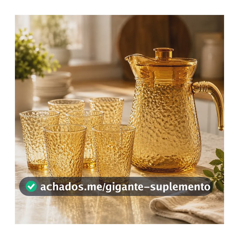 Kit Jarra 1l Com 6 Copos 200ml Vidro Âmbar 7 Peças Bebidas Âmbar
