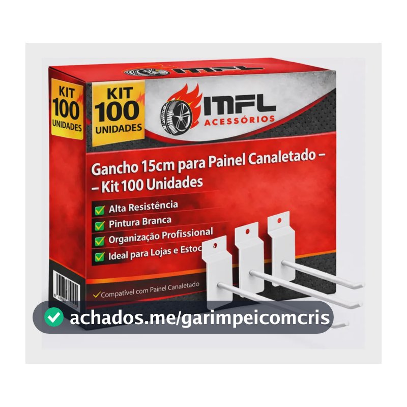 Kit 100 Ganchos Para Painel Canaletado Cor Branco 15cm