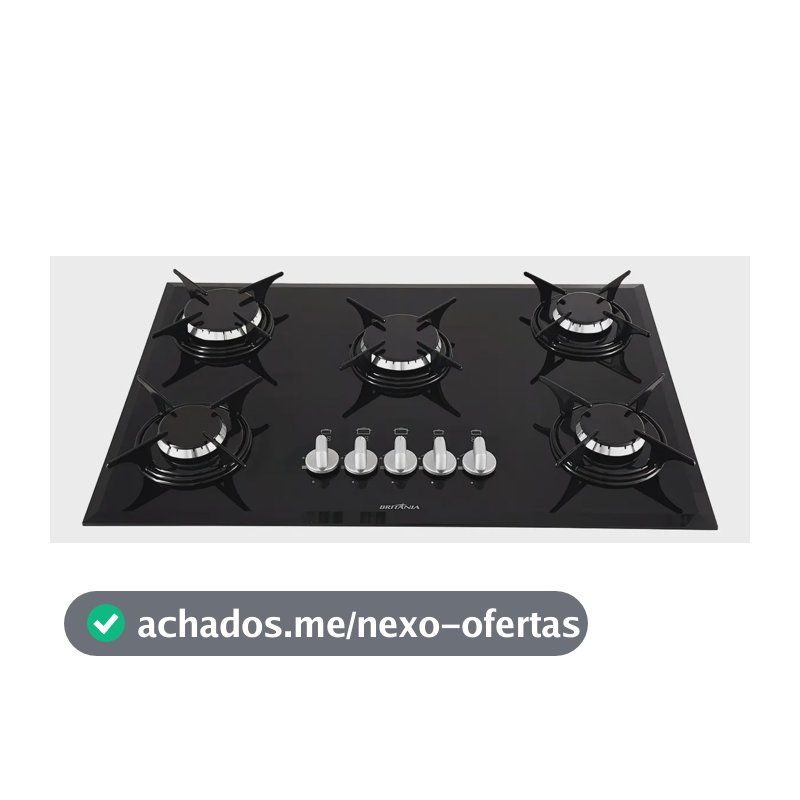 Cooktop Britânia BCT5P 5 Bocas a Gás Preto de Embutir Bivolt