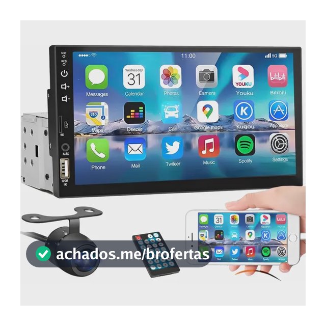 Central Multimídia Universal Mp5 1 Din 7 Espelha Dvd+ Cam Kit Multimidia 1 Din