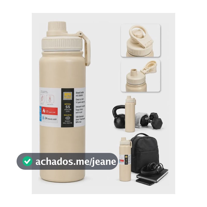 Garrafa Térmica Inox 800ml Antivazamento Squeeze Academia Bege