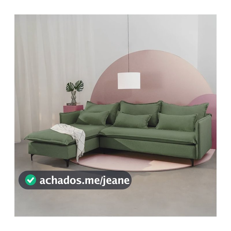 Sofá Modular 3 Lugares Com Chaise E Pé Metal Sôma Verde
