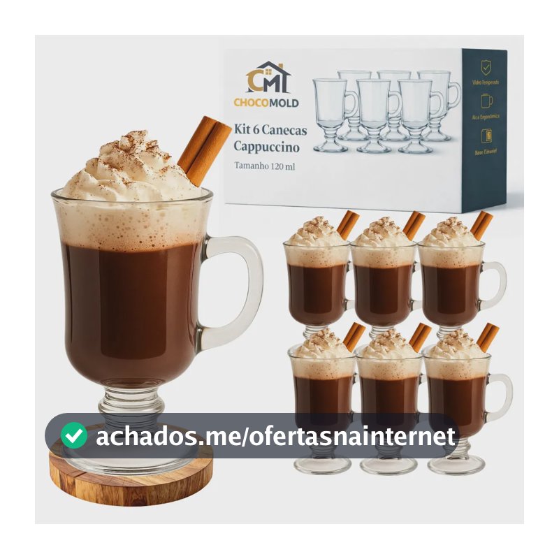 Jogo 6 Canecas Cappucino 120ml Xícara Nespresso Cafeteria Dolce Gusto Vidro Café Transparente
