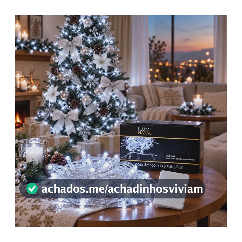 Cordão Pisca Pisca Lph 10m 100 Leds Fio Transparente 8 Funções P/ Árvore Natal Luz Decoração Cor Das Luzes Branco Frio 110